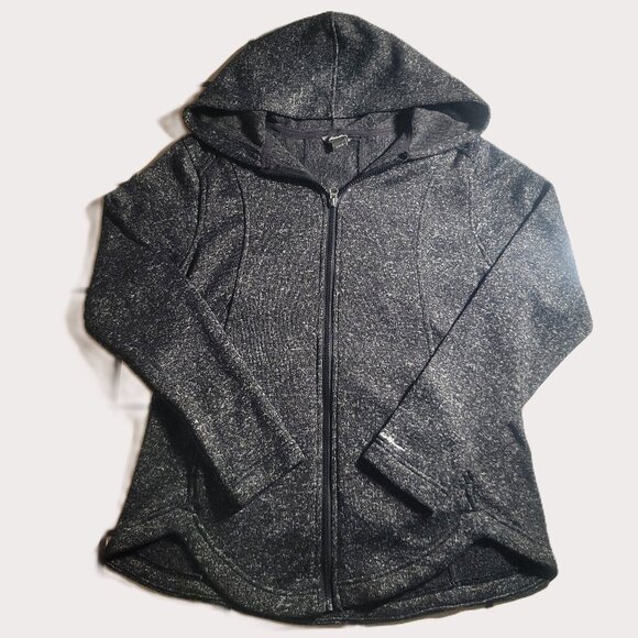 Eddie Bauer Women's Hooded Full-Zip Black Heather Fleece Jacket - Size L - Picture 1 of 10